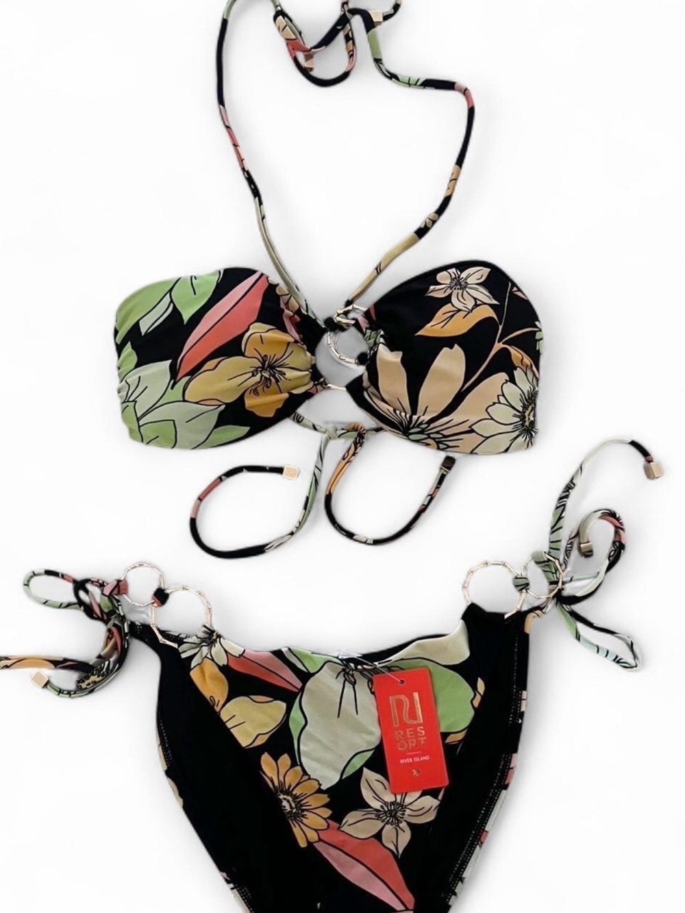 River island floral ring bandeau halter neck bikini set vintage